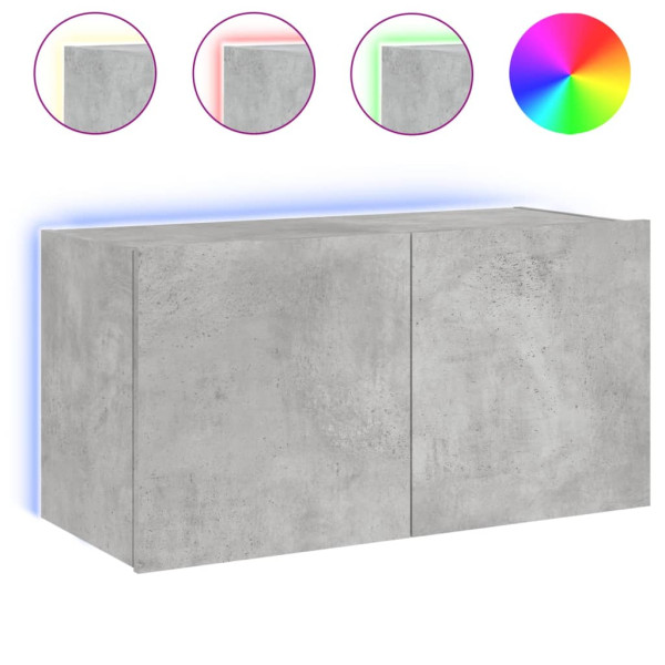 Mueble de TV de pared con luces LED gris hormigón 80x35x41 cm M 2