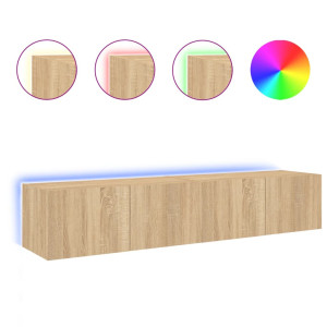 Móveis de parede para TV com luzes LED 2 pcs carvalho sonoma H