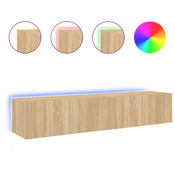 Muebles de TV de pared luces LED 2 uds roble Sonoma 80x35x31 cm M 2
