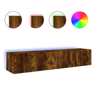 Muebles TV de pared luces LED 2 uds roble ahumado 80x35x31 cm H