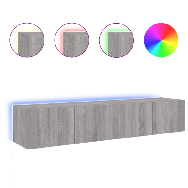 Móveis de parede para TV com luzes LED 2 pcs cinzento sonoma M 2