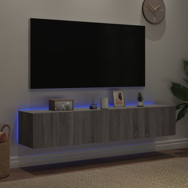Muebles TV de pared con luces LED 2 uds gris Sonoma 80x35x31 cm M 3
