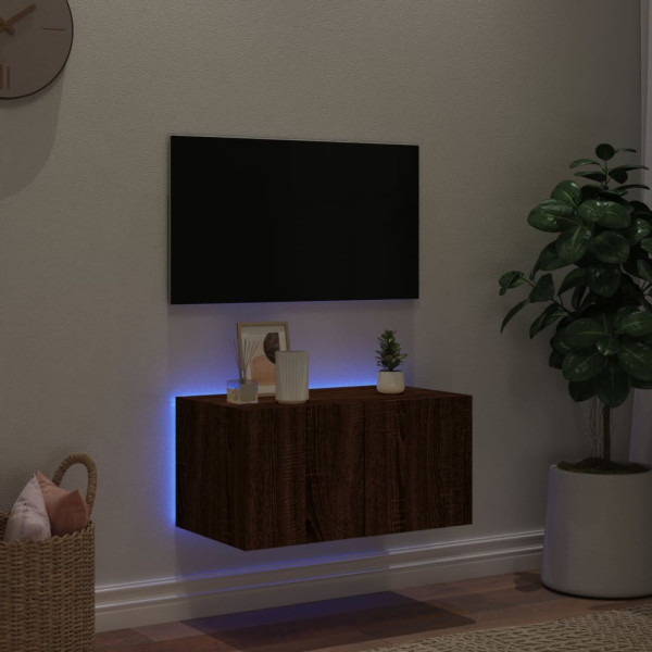 Mueble de TV de pared con luces LED roble marrón 60x35x31 cm M 3