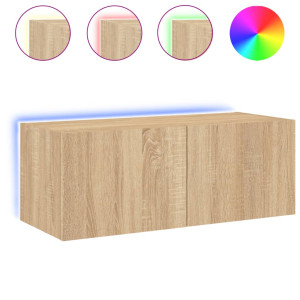 Mueble de TV de pared con luces LED roble Sonoma 80x35x31 cm H