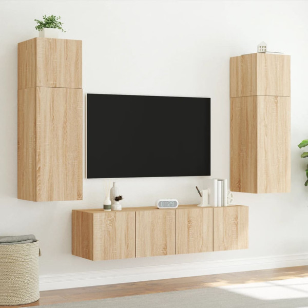 Mueble de TV de pared con luces LED roble Sonoma 80x35x31 cm M 5