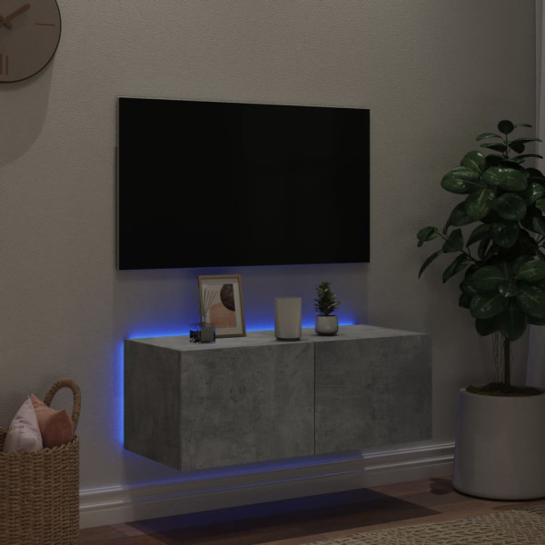 Mueble de TV de pared con luces LED gris hormigón 80x35x31 cm M 3