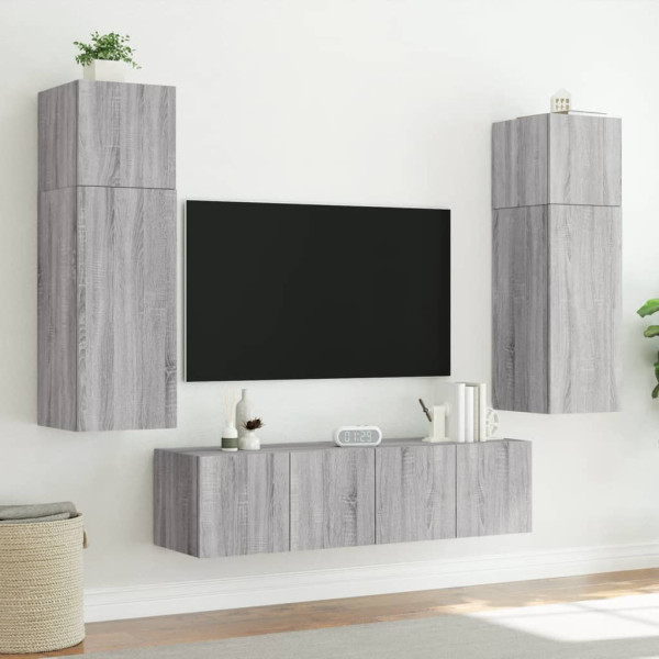 Mueble de TV de pared con luces LED gris Sonoma 80x35x31 cm M 5