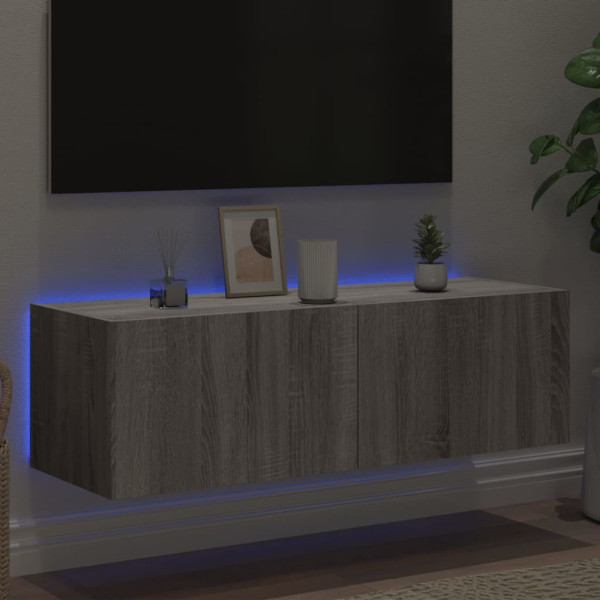 Mueble de TV de pared con luces LED gris Sonoma 100x35x31 cm M 4