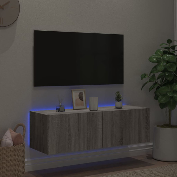 Mueble de TV de pared con luces LED gris Sonoma 100x35x31 cm M 5
