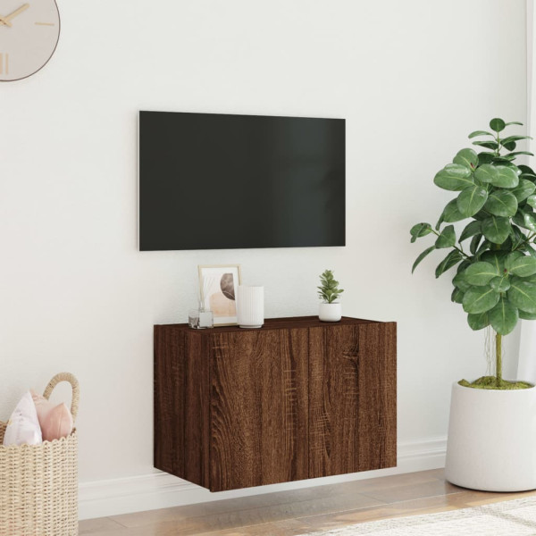 Mueble de TV de pared con luces LED marrón roble 60x35x41 cm M 5