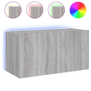 Mueble de TV de pared con luces LED gris Sonoma 80x35x41 cm H