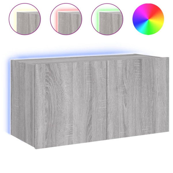 Mueble de TV de pared con luces LED gris Sonoma 80x35x41 cm M 2