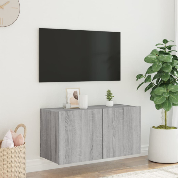 Mueble de TV de pared con luces LED gris Sonoma 80x35x41 cm M 5
