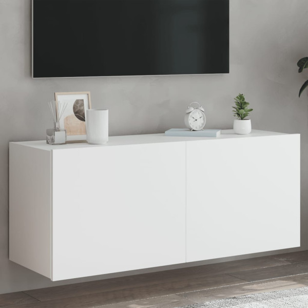 Mueble de TV de pared con luces LED blanco 100x35x41 cm D