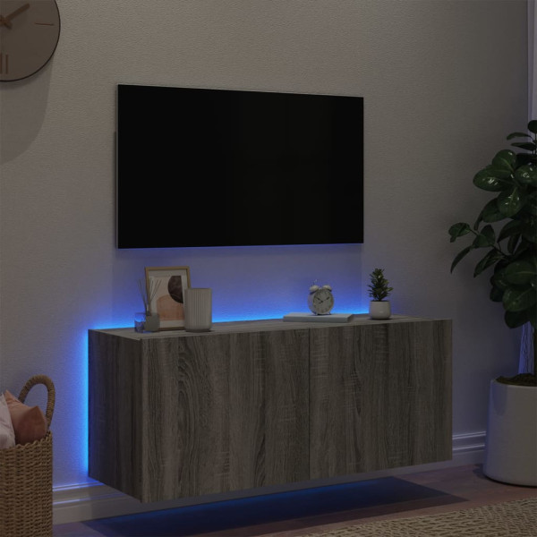 Mueble de TV de pared con luces LED gris Sonoma 100x35x41 cm M 4