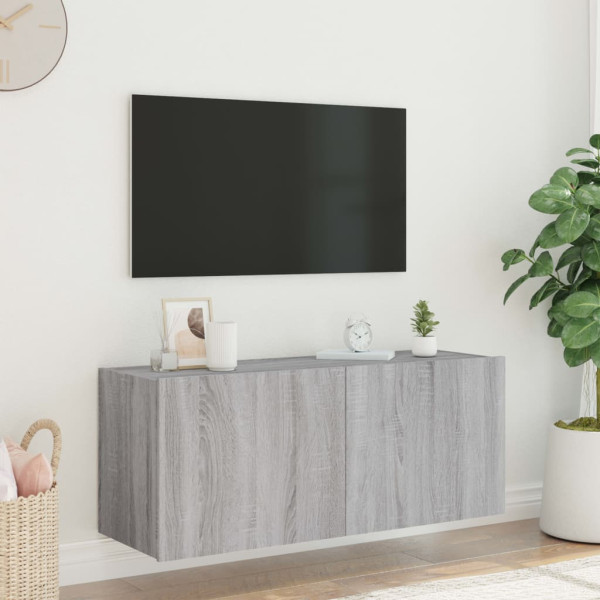Móvel de TV de parede com luzes LED cinza Sonoma 100x35x41 cm M 5