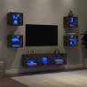 Muebles TV pared con LED 7 pzas madera ingeniería roble ahumado 1