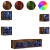 7pcs móveis parede p/ TV c/ LEDs deriv. madeira carvalho fumado 2