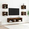 Muebles TV pared con LED 7 pzas madera ingeniería roble ahumado 3