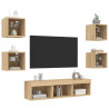Muebles TV pared con LED 7 pzas madera ingeniería roble Sonoma 4
