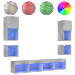 8 pcs móveis parede p/ TV c/ LEDs deriv. madeira cinza cimento H