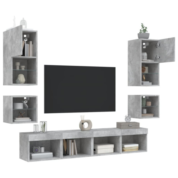 Muebles TV pared con LED 8 pzas madera ingeniería gris hormigón M 4