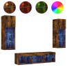 Muebles TV pared con LED 5 pzas madera ingeniería roble ahumado 2