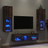 Muebles TV pared con LED 5 pzas madera ingeniería roble ahumado 1