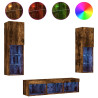 Muebles TV pared con LED 5 pzas madera ingeniería roble ahumado 2