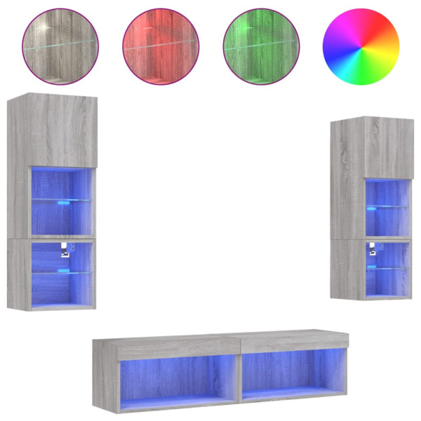 Muebles TV pared con LED 6 pzas madera ingeniería gris Sonoma M 2