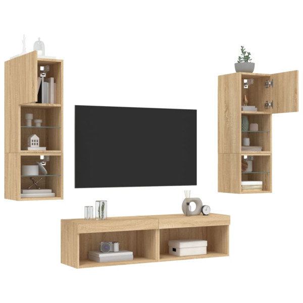 Muebles TV pared con LED 6 pzas madera ingeniería roble Sonoma M 4