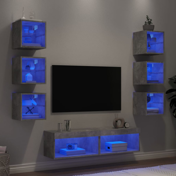 Muebles TV pared con LED 8 pzas madera ingeniería gris hormigón D