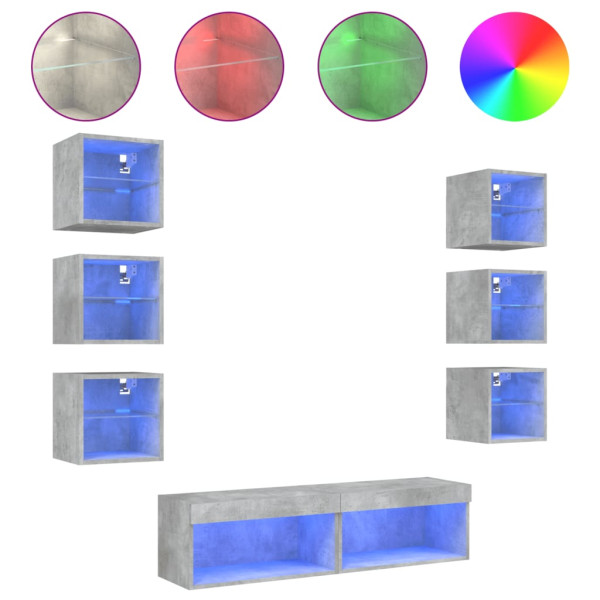 Muebles TV pared con LED 8 pzas madera ingeniería gris hormigón M 2