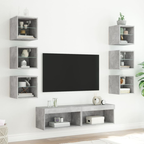 Muebles TV pared con LED 8 pzas madera ingeniería gris hormigón M 3