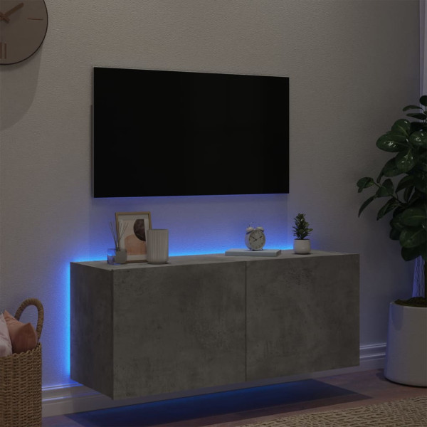 Mueble de TV de pared con luces LED gris hormigón 100x35x41 cm M 4