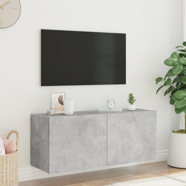 Mueble de TV de pared con luces LED gris hormigón 100x35x41 cm M 5