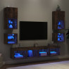 Muebles TV pared con LED 8 pzas madera ingeniería roble ahumado 1