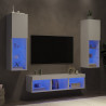 Muebles de TV de pared con LED 5 pzas madera ingeniería blanco 1