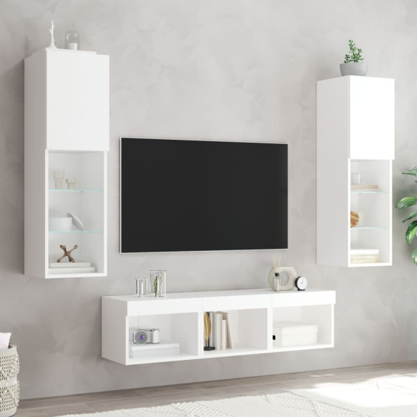 Muebles de TV de pared con LED 5 pzas madera ingeniería blanco M 3