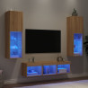 Muebles TV pared con LED 5 pzas madera ingeniería roble Sonoma 1