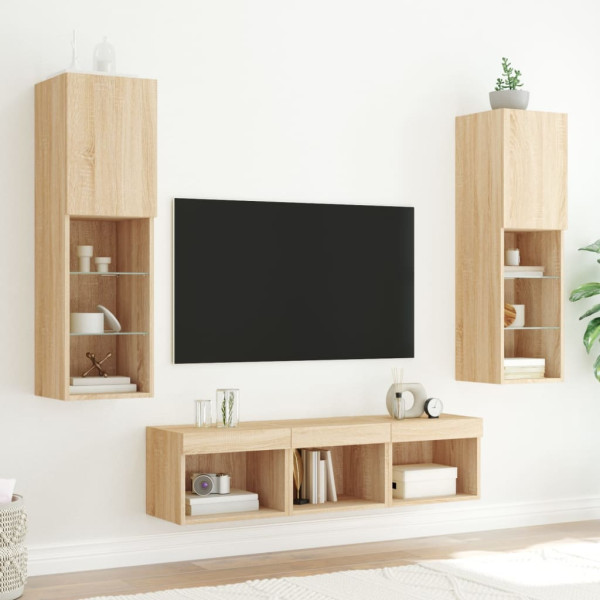 Muebles TV pared con LED 5 pzas madera ingeniería roble Sonoma M 3