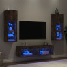 Muebles TV pared con LED 6 pzas madera ingeniería roble ahumado 1