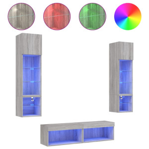 Muebles TV pared con LED 6 pzas madera ingeniería gris Sonoma H