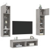 Muebles TV pared con LED 6 pzas madera ingeniería gris Sonoma 4