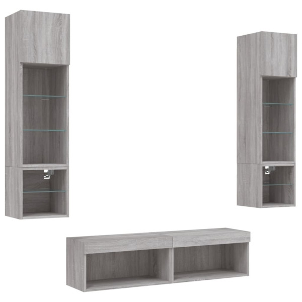 Muebles TV pared con LED 6 pzas madera ingeniería gris Sonoma M 5