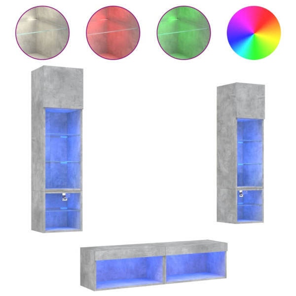 Muebles TV pared con LED 6 pzas madera ingeniería gris hormigón M 2