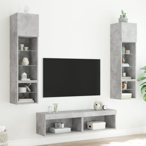 Muebles TV pared con LED 6 pzas madera ingeniería gris hormigón M 3