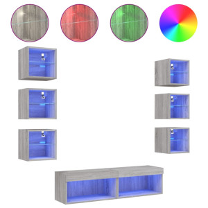 Mobiliário TV de parede LED 8 pzas madeira Sonoma engenharia cinza H