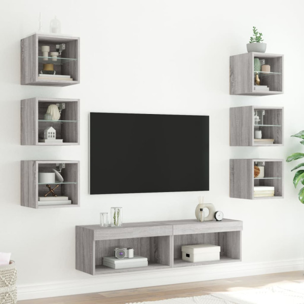 Muebles TV pared con LED 8 pzas madera ingeniería gris Sonoma M 3