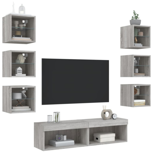 Muebles TV pared con LED 8 pzas madera ingeniería gris Sonoma M 4